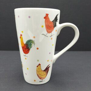 Alex Clark for Churchill Rooster Latte Mug Queen's Tall White Mug Chickens Dots